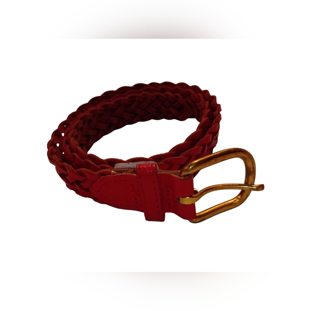 Red Leather Braided Belt with Gold Buckle Size M/L